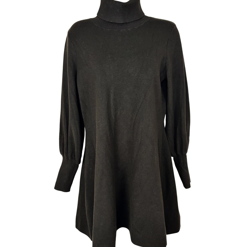 Tahari Knit Sweater Dress Long Sleeve Turtle Neck Bishop Sleeve Knee Length Sz M